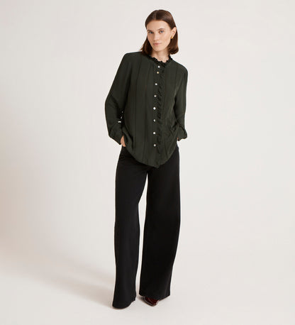 Flora Forest Green Crepe Blouse