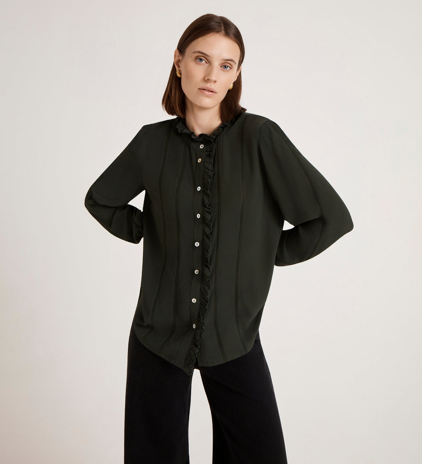 Flora Forest Green Crepe Blouse
