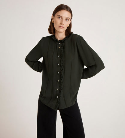 Flora Forest Green Crepe Blouse