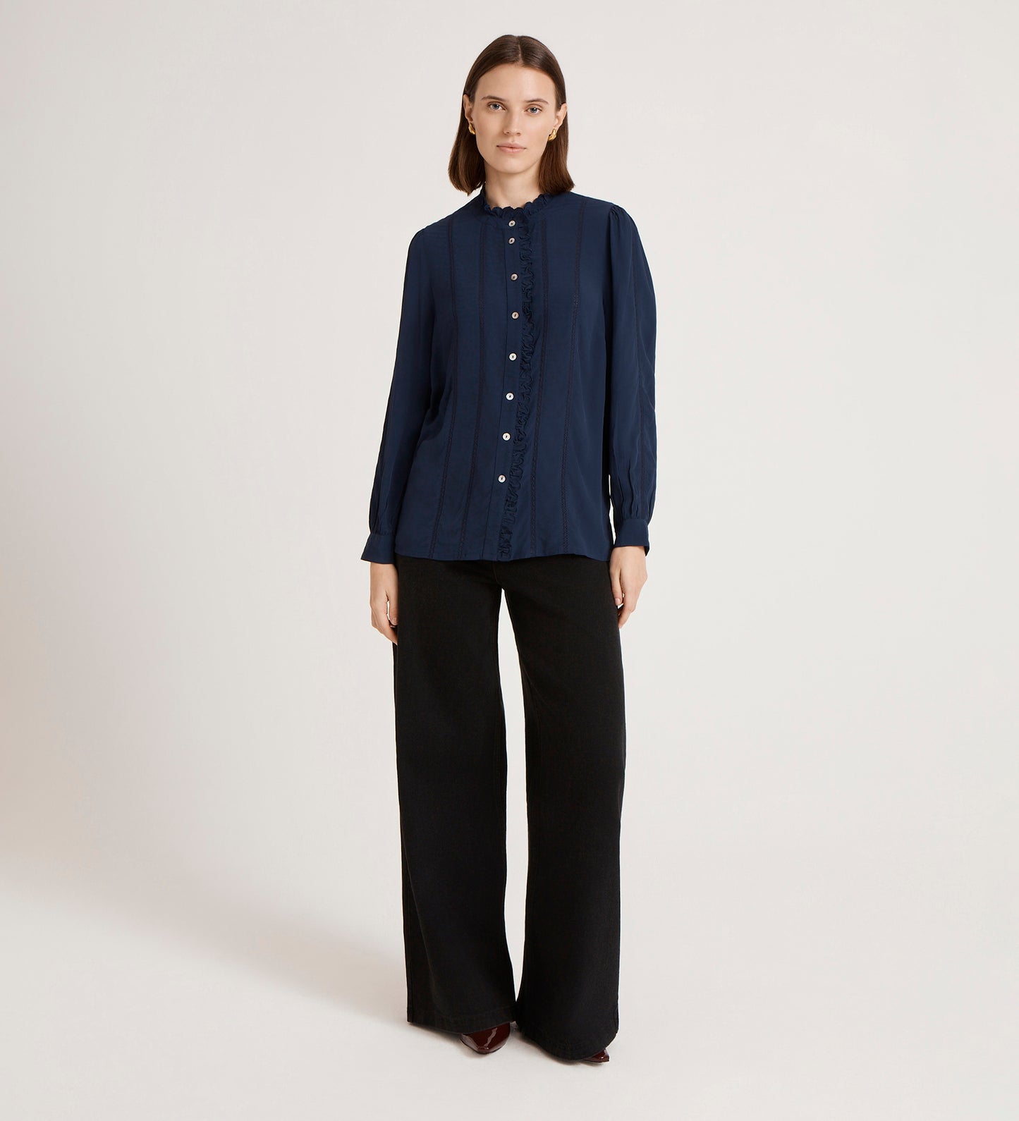Flora Navy Crepe Blouse