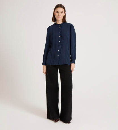 Flora Navy Crepe Blouse