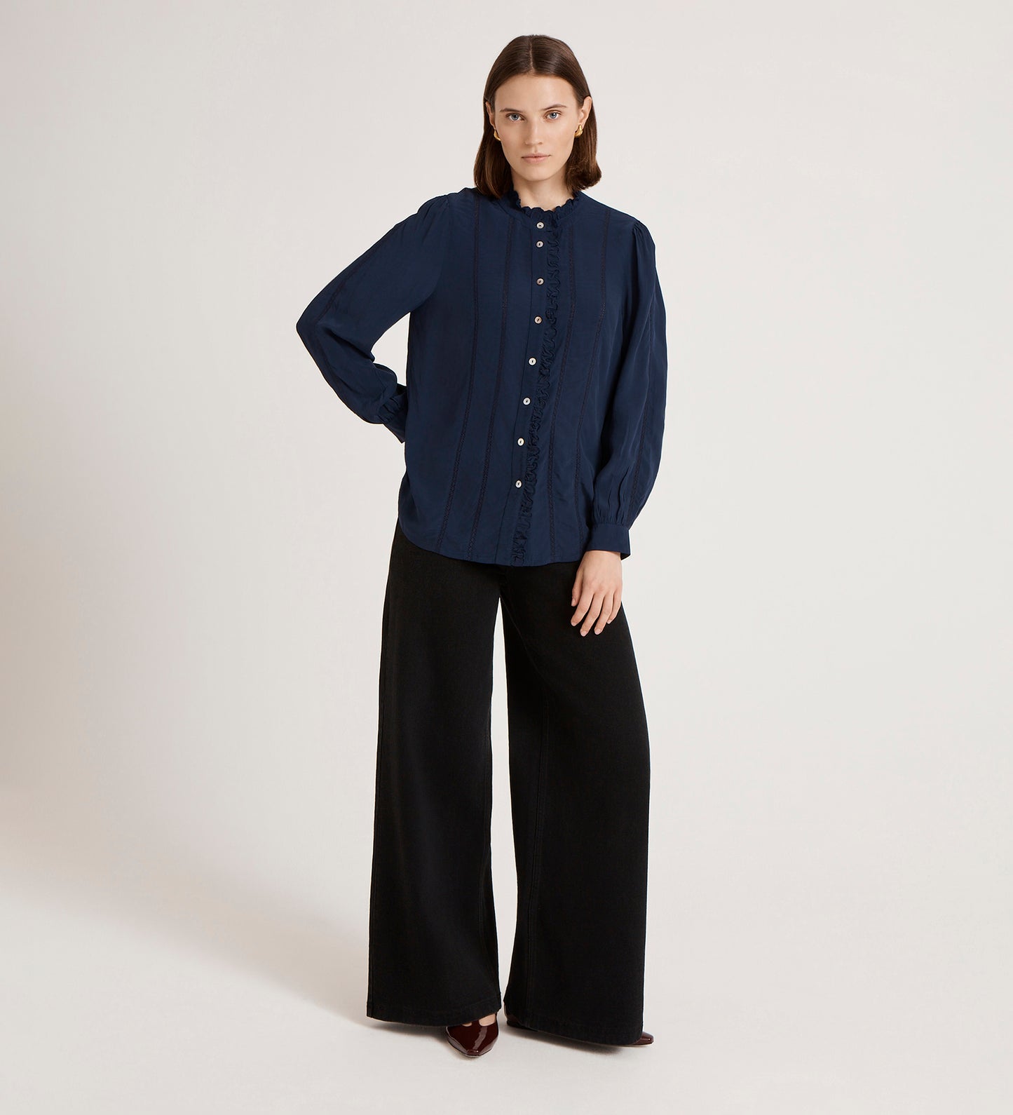 Flora Navy Crepe Blouse
