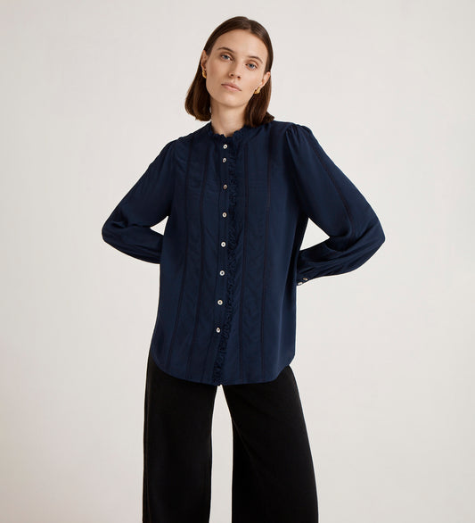 Flora Navy Crepe Blouse