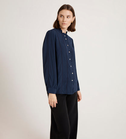 Flora Navy Crepe Blouse