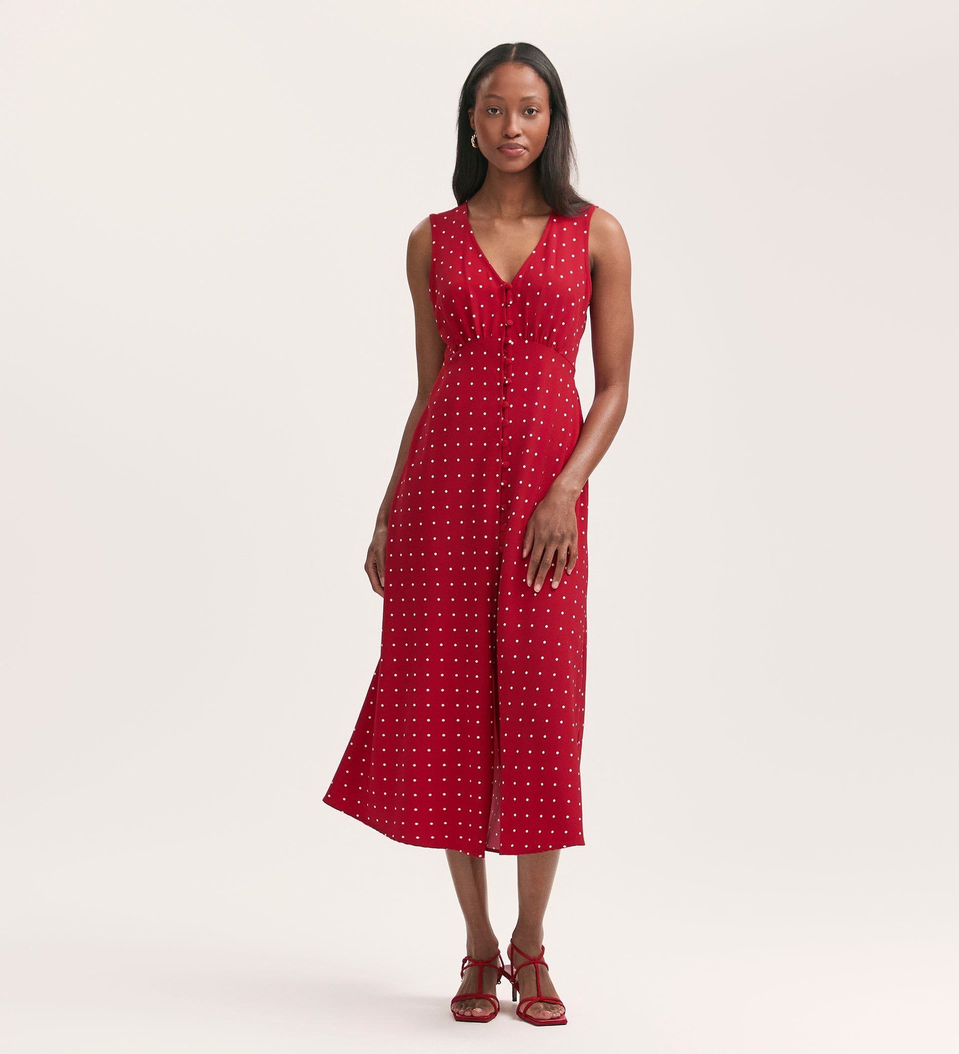 Flora Red Polka Dot Midi Dress – Finery London