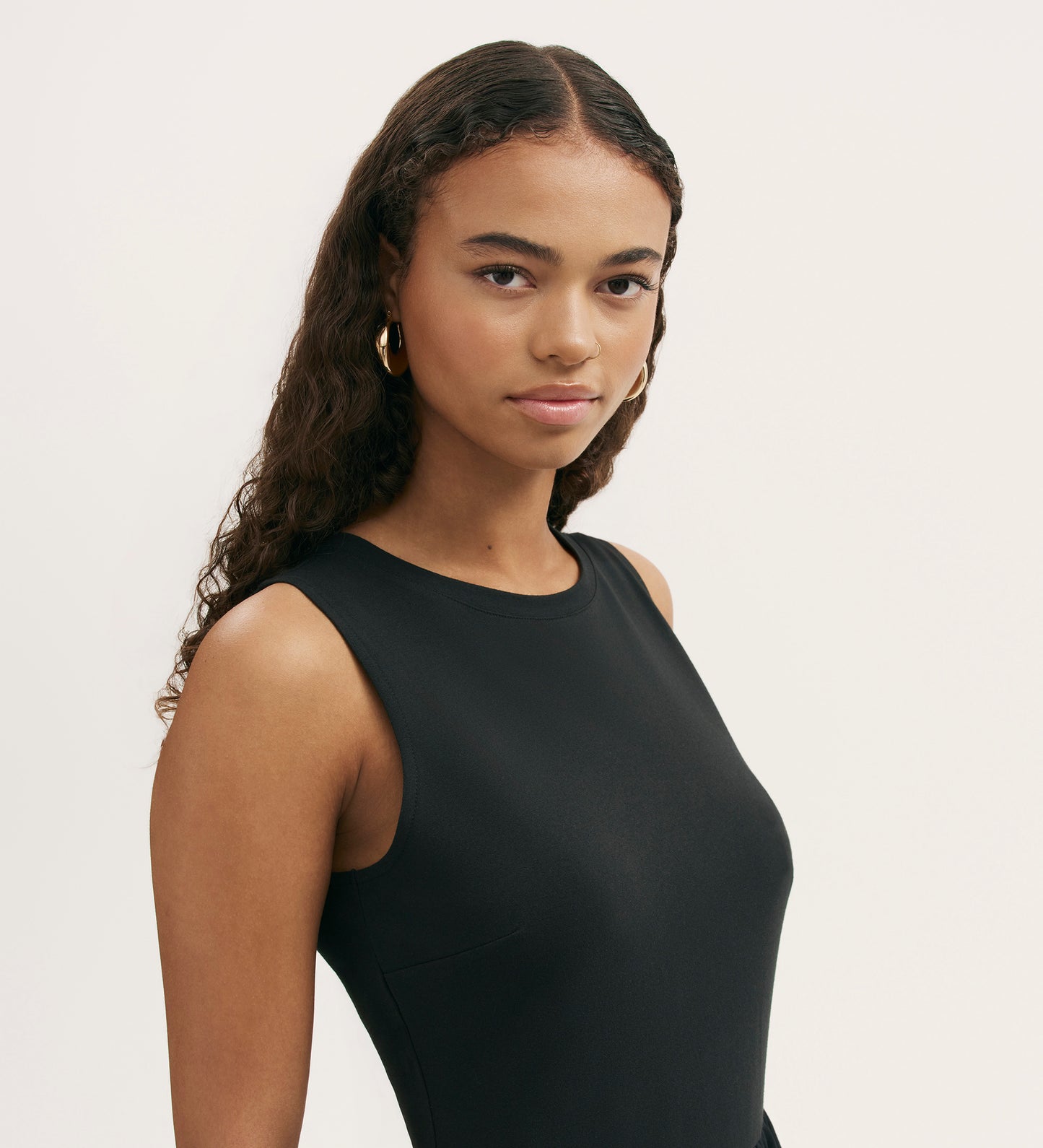 Georgie Black Cotton Sleeveless Midi Dress