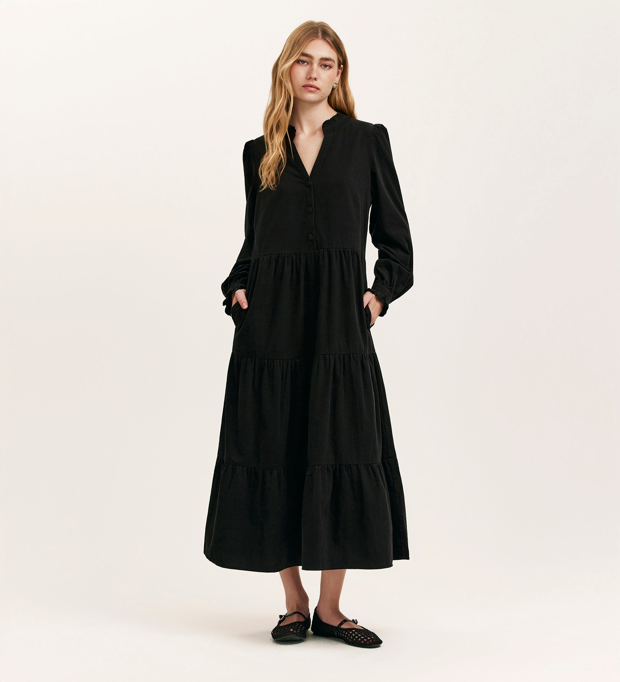 Gianna Black Corduroy Midi Dress – Finery London