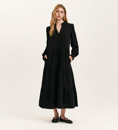 Gianna Black Corduroy Midi Dress