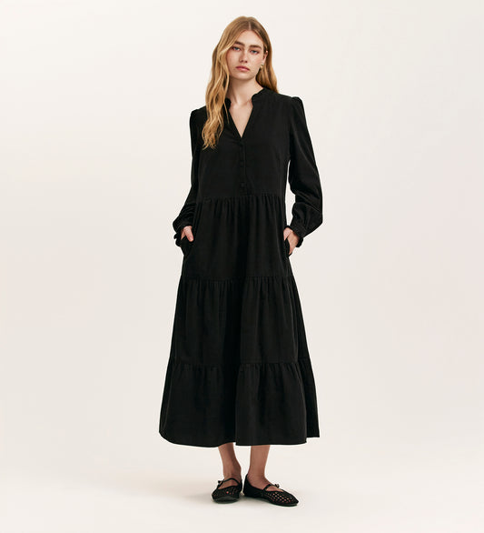 Gianna Black Corduroy Midi Dress