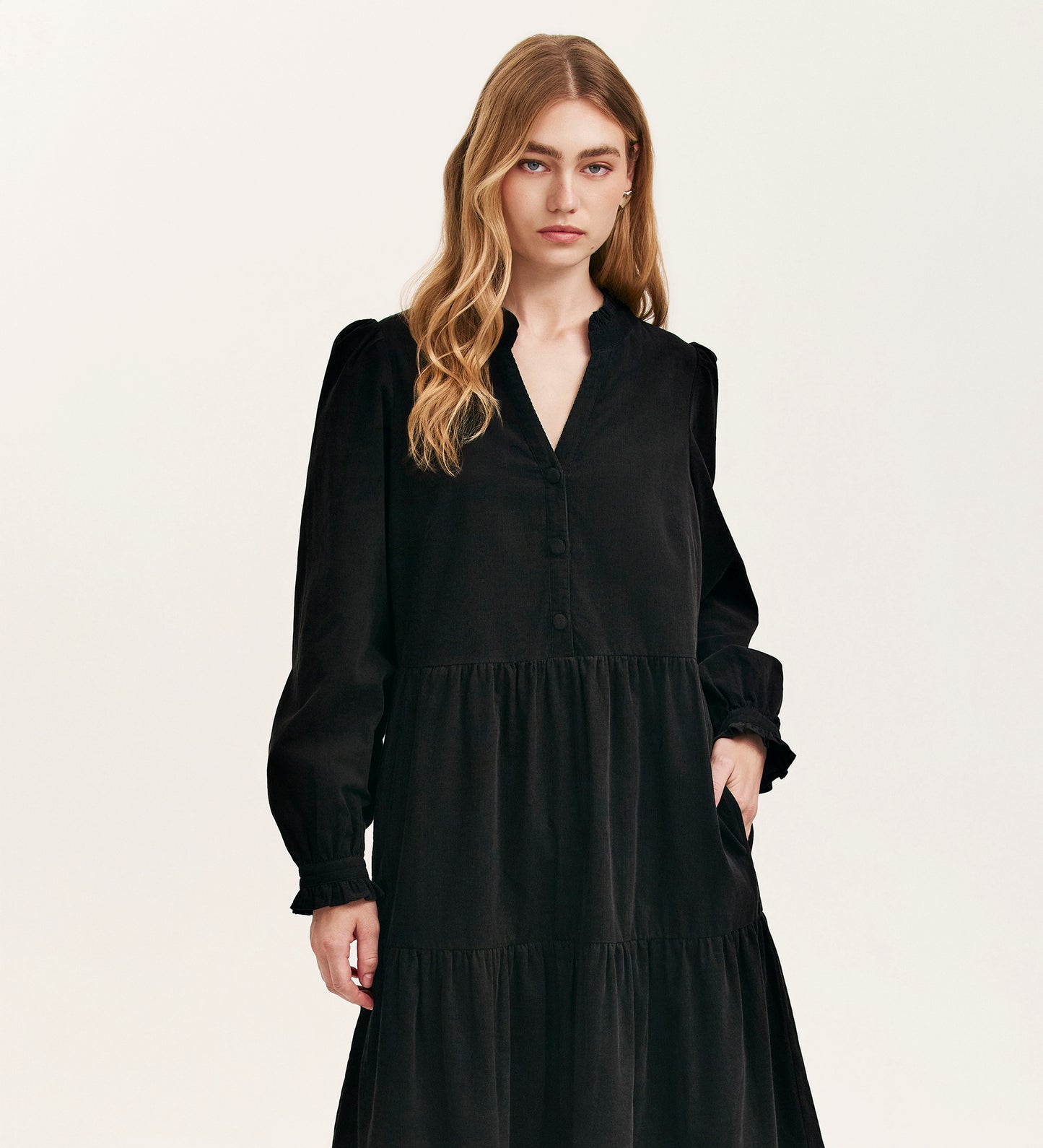 Gianna Black Corduroy Midi Dress