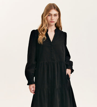 Gianna Black Corduroy Midi Dress