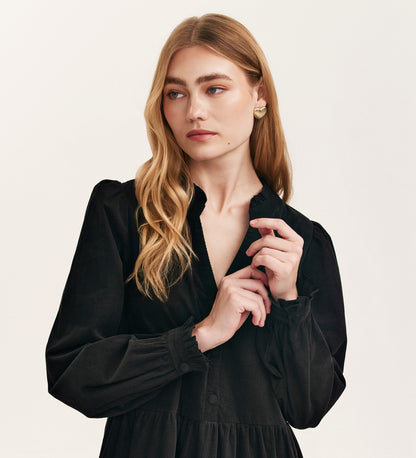 Gianna Black Corduroy Midi Dress