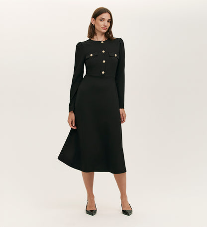 Gilly Black Ponte Jersey Midi Dress