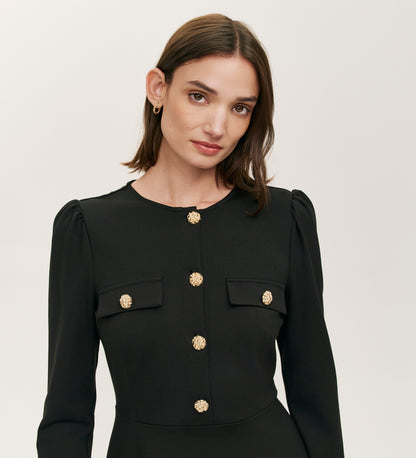 Gilly Black Ponte Jersey Midi Dress