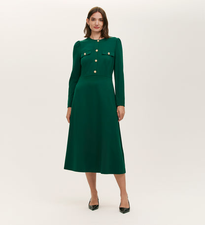Gilly Bottle Green Ponte Jersey Midi Dress