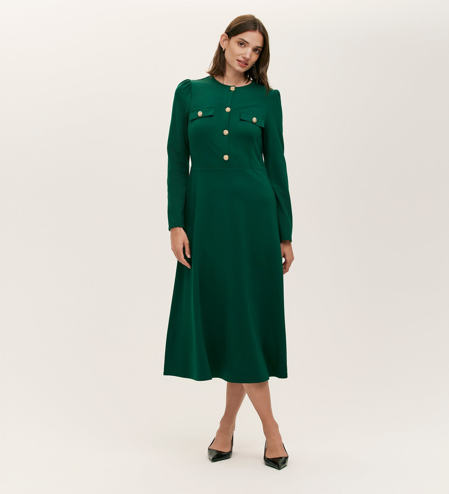 Gilly Bottle Green Ponte Jersey Midi Dress