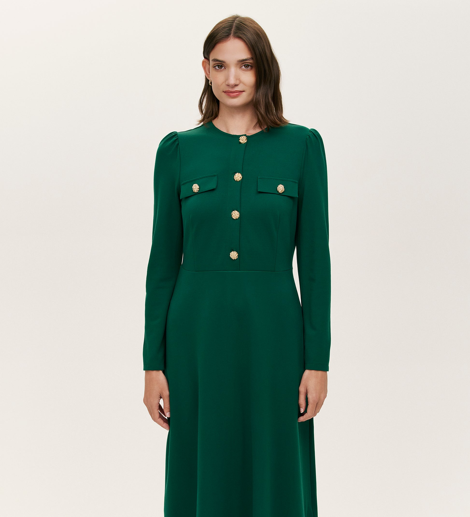 green jersey dress uk Imogen Collared Jersey Dress - Pine Green