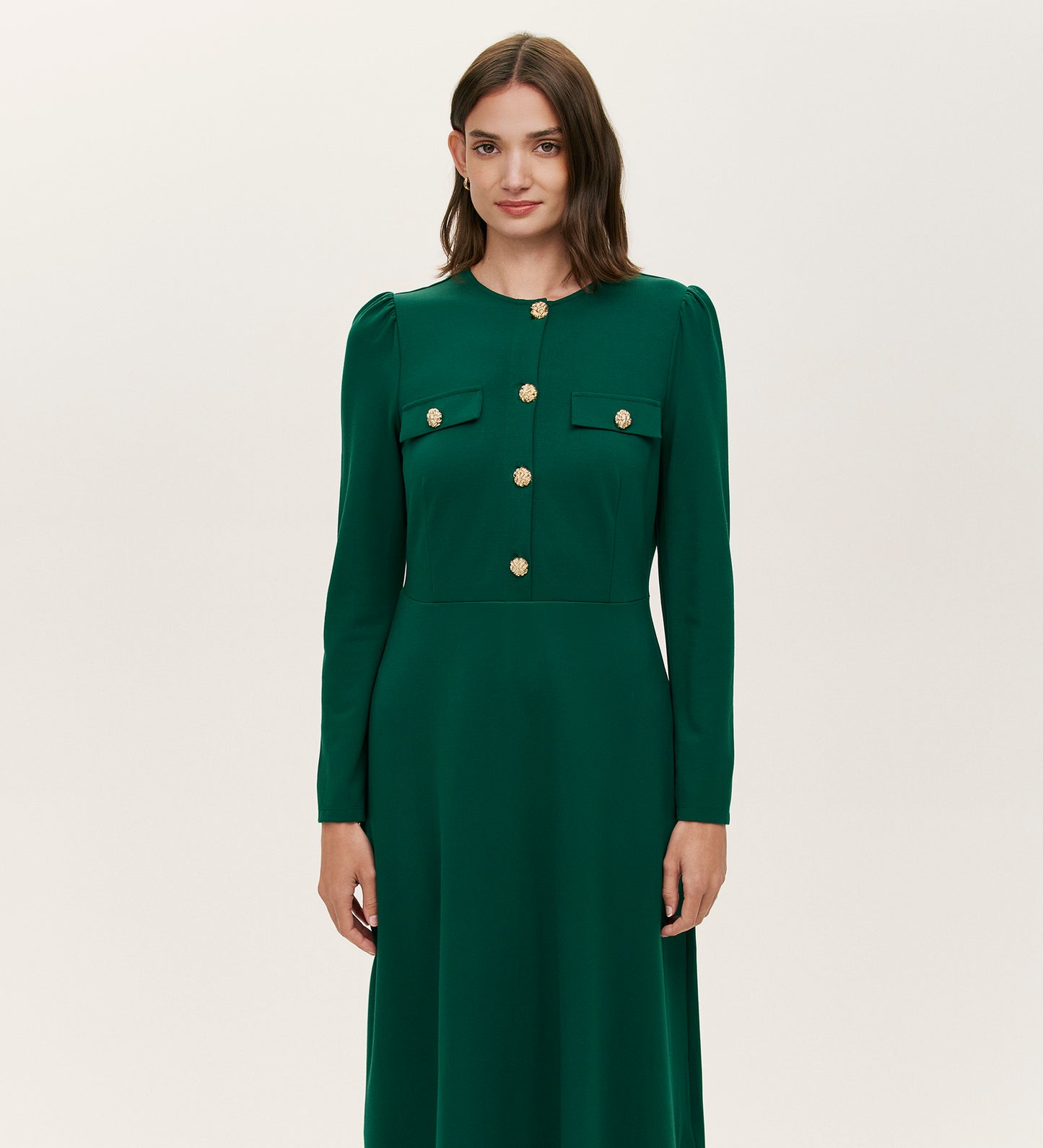 Gilly Bottle Green Ponte Jersey Midi Dress