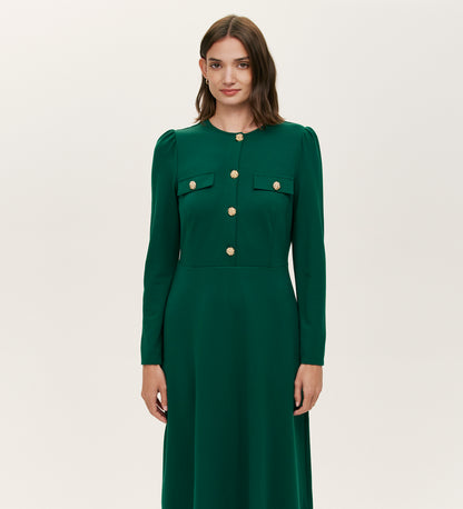 Gilly Bottle Green Ponte Jersey Midi Dress