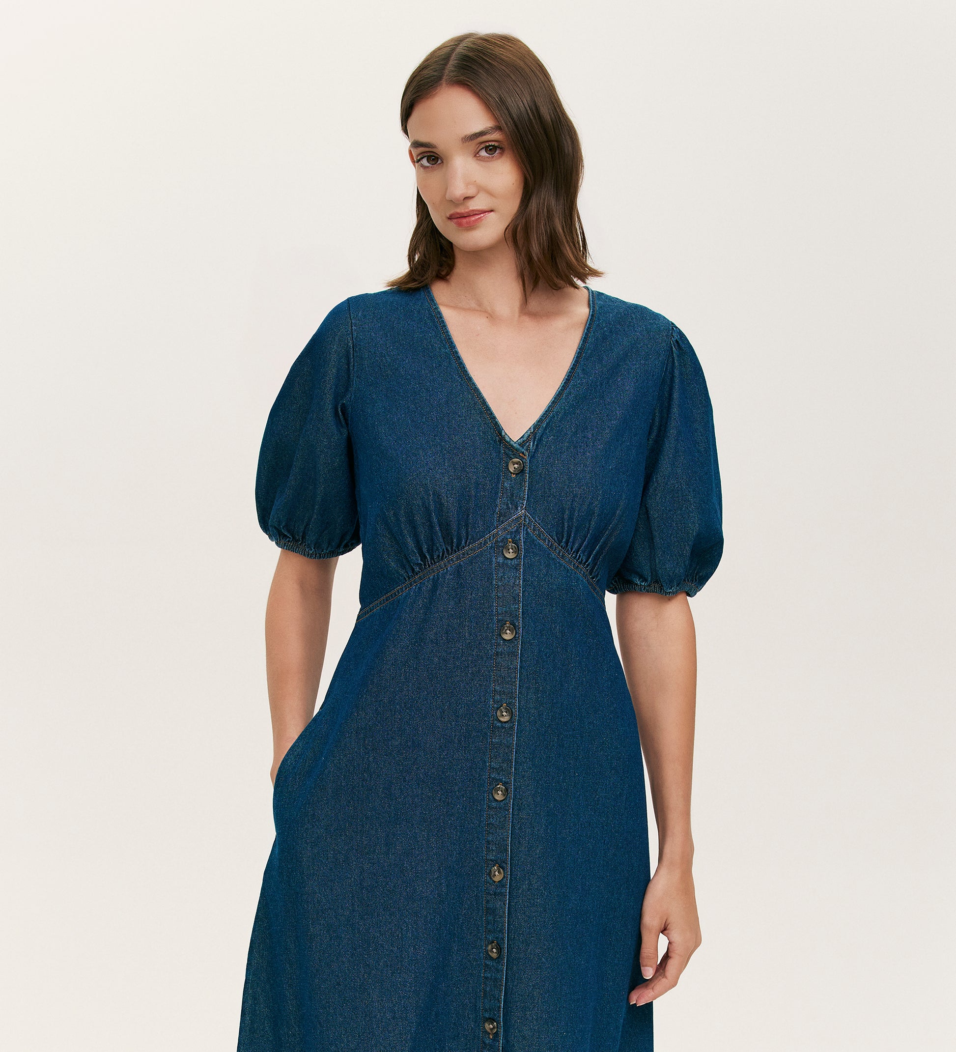 Goldie Indigo Denim Midi Dress – Finery London