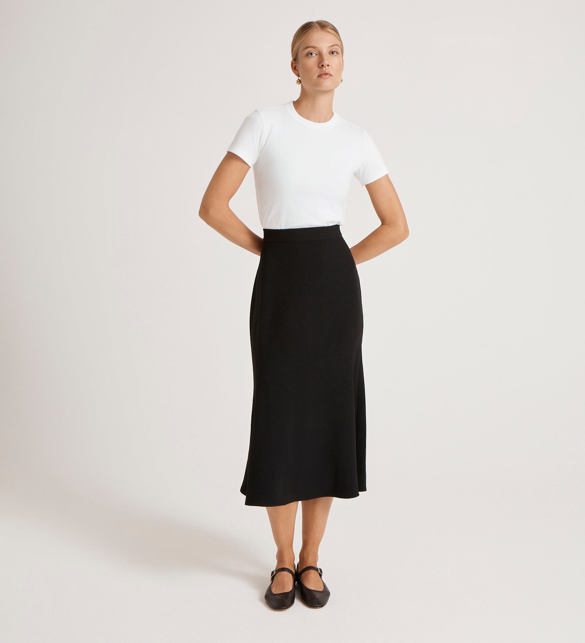 Gracie Black Rich Crepe Midi Skirt – Finery London