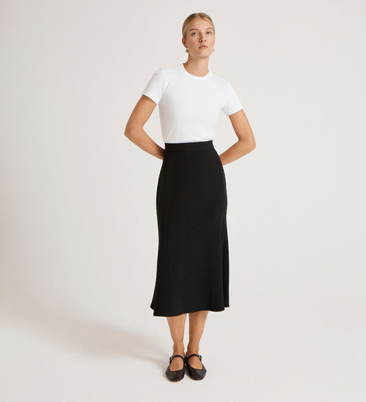 Gracie Black Rich Crepe Midi Skirt