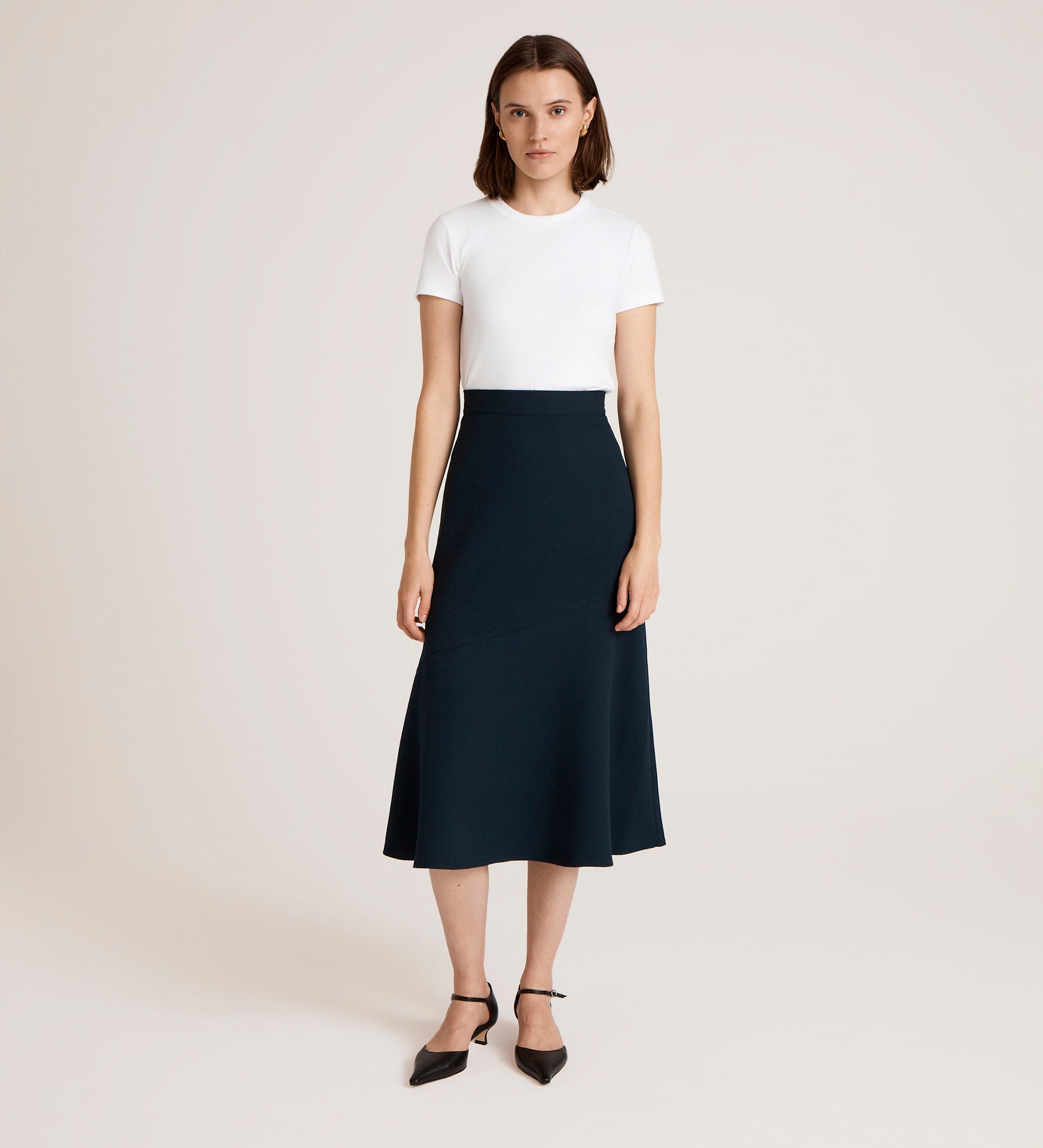 Gracie Navy Rich Crepe Midi Skirt – Finery London