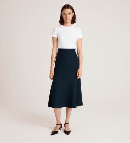 Gracie Navy Rich Crepe Midi Skirt