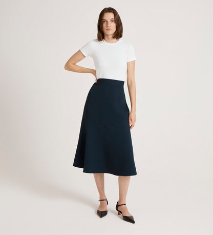 Gracie Navy Rich Crepe Midi Skirt