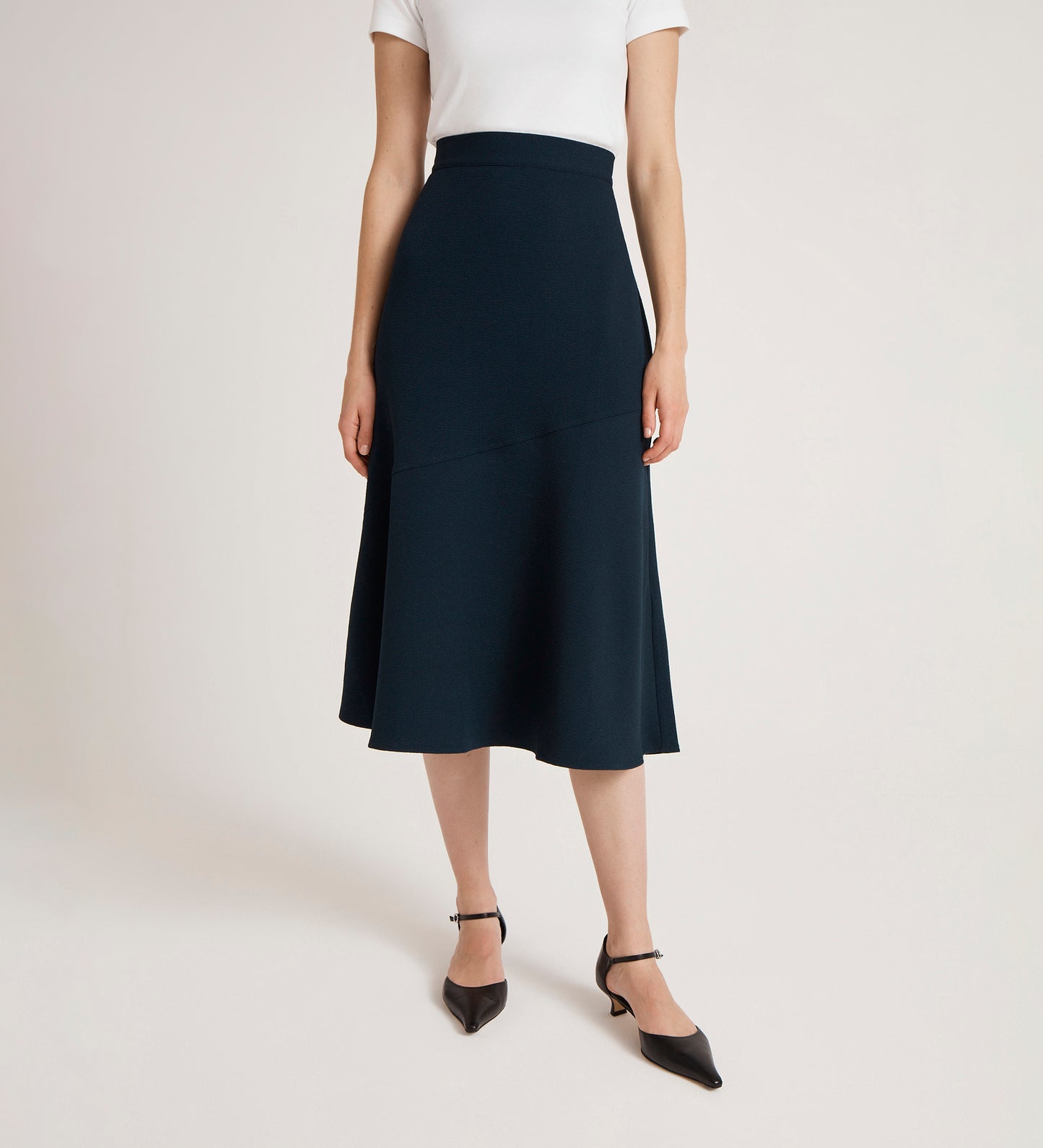 Gracie Navy Rich Crepe Midi Skirt