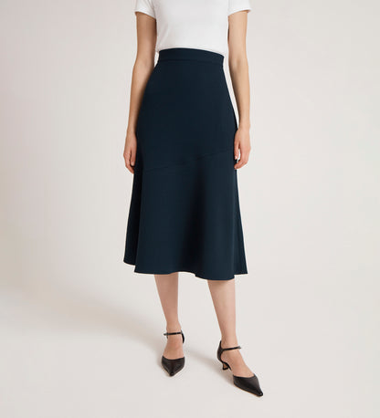 Gracie Navy Rich Crepe Midi Skirt