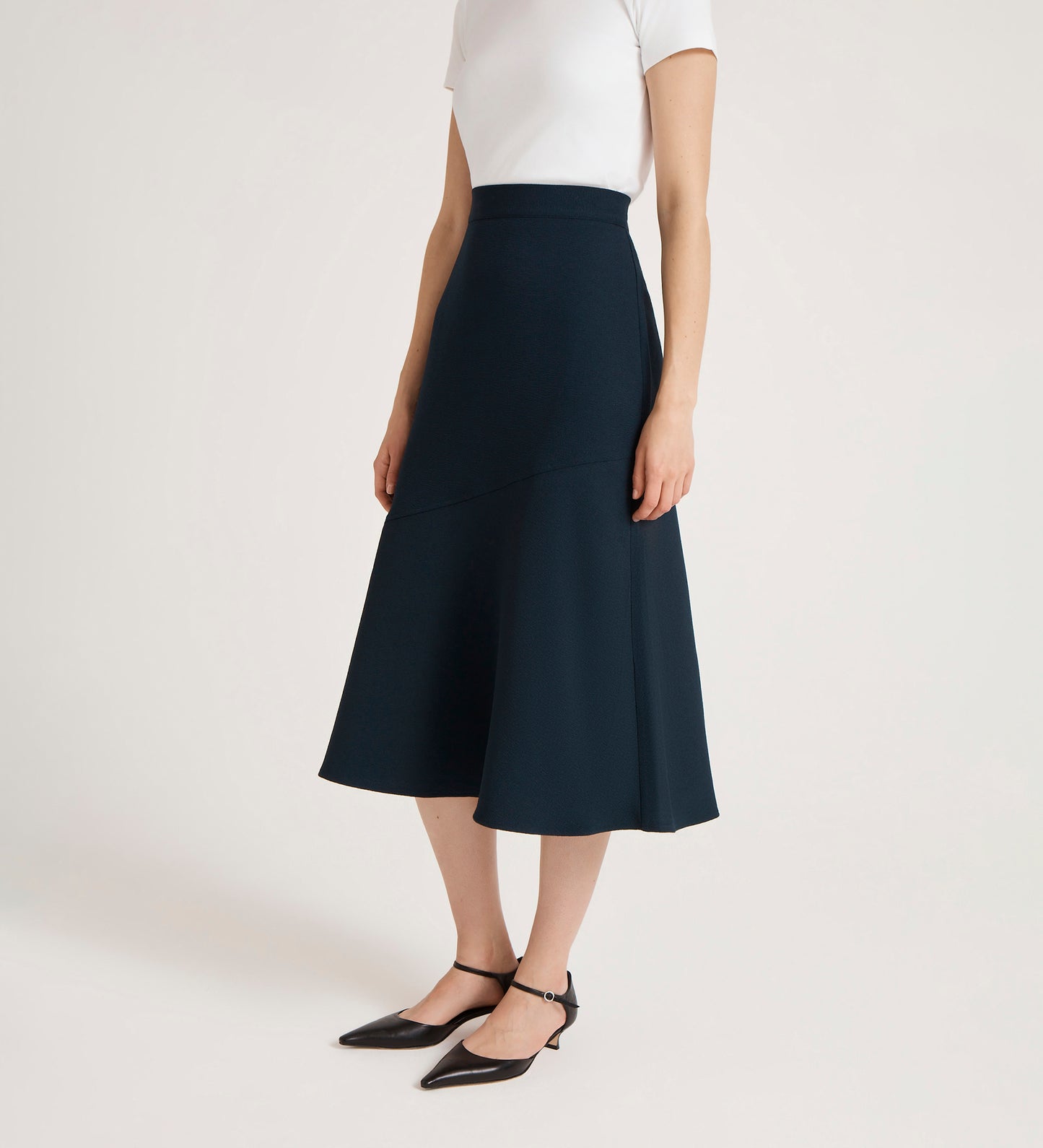 Gracie Navy Rich Crepe Midi Skirt