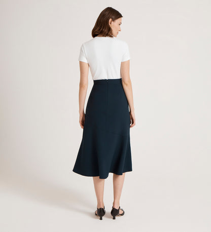 Gracie Navy Rich Crepe Midi Skirt