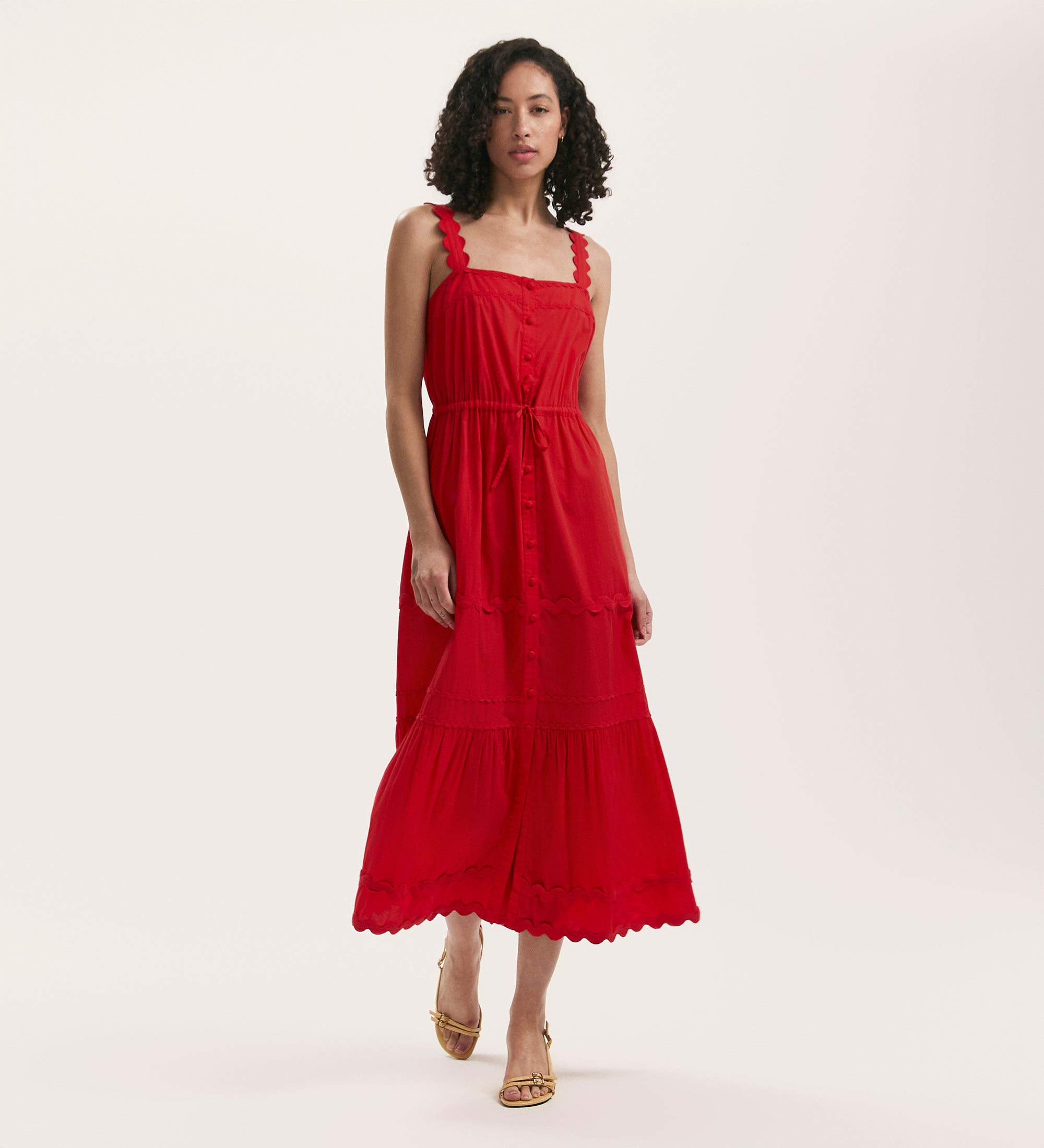 Hallie Red Ric Rac Trim Cotton Midi Dress – Finery London