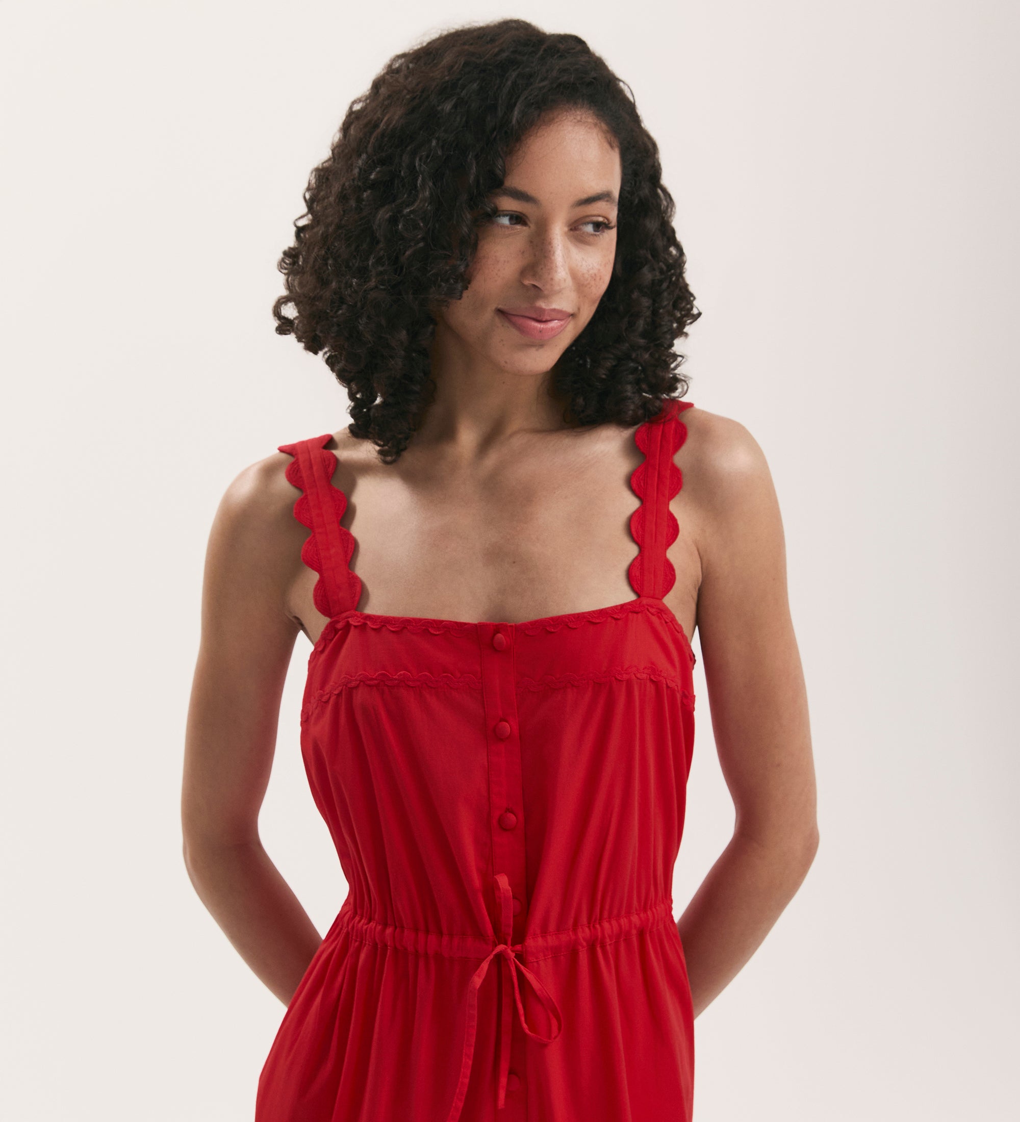 Hallie Red Ric Rac Trim Cotton Midi Dress – Finery London