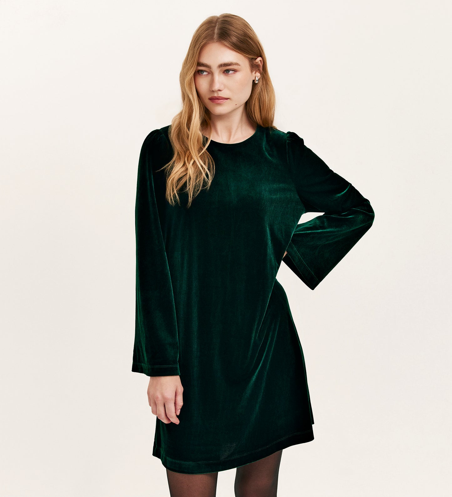 Hattie Bottle Green Velvet Short Dress