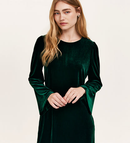 Hattie Bottle Green Velvet Short Dress
