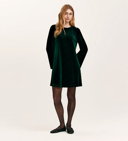 Hattie Bottle Green Velvet Short Dress