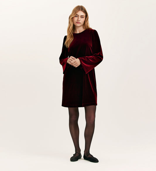 Hattie Burgundy Velvet Short Dress