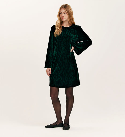 Hattie Green Zebra Jersey Velvet Short Dress