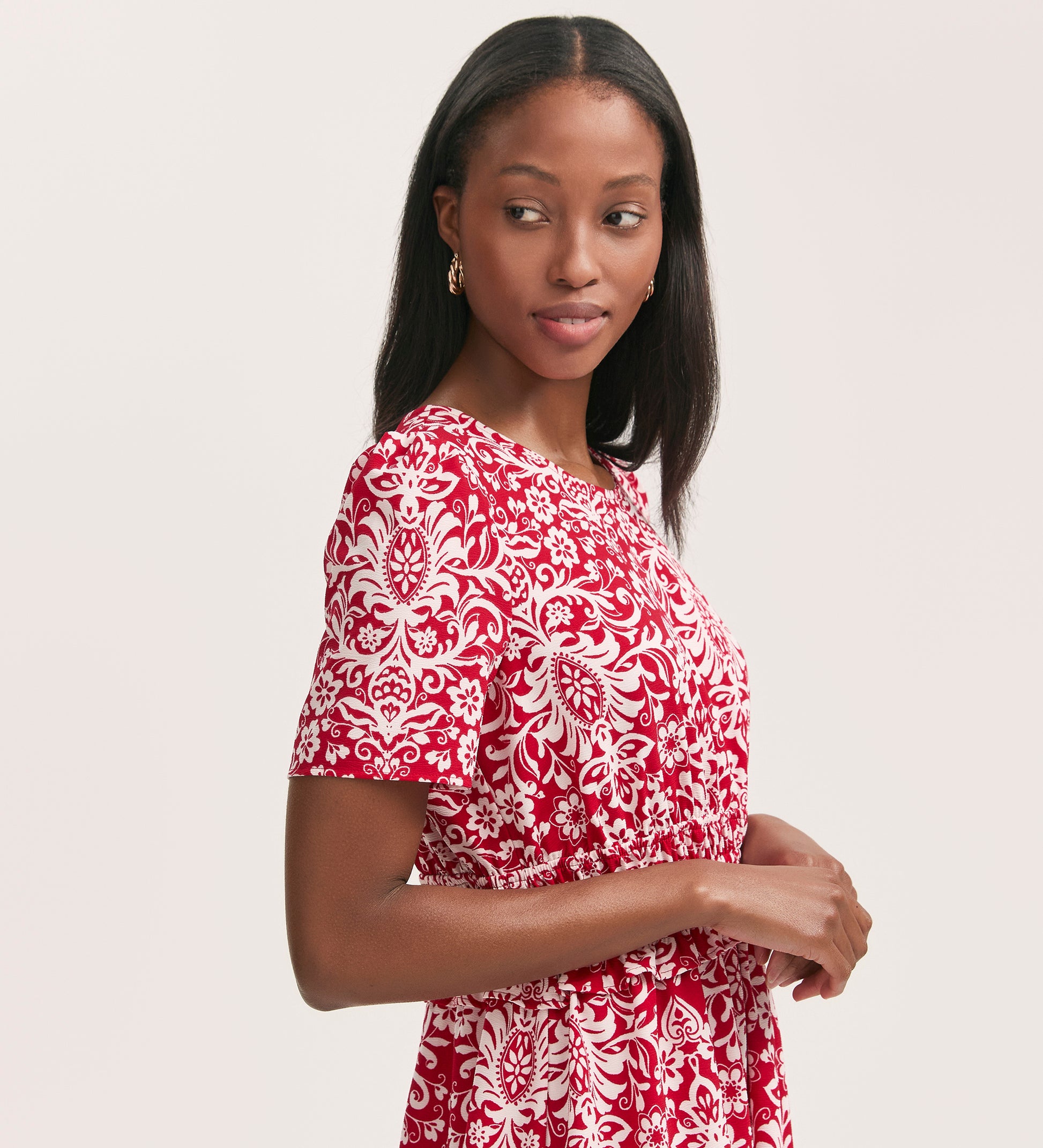 red paisley dress Irini Red Paisley Crepe Midi Dress – Finery London