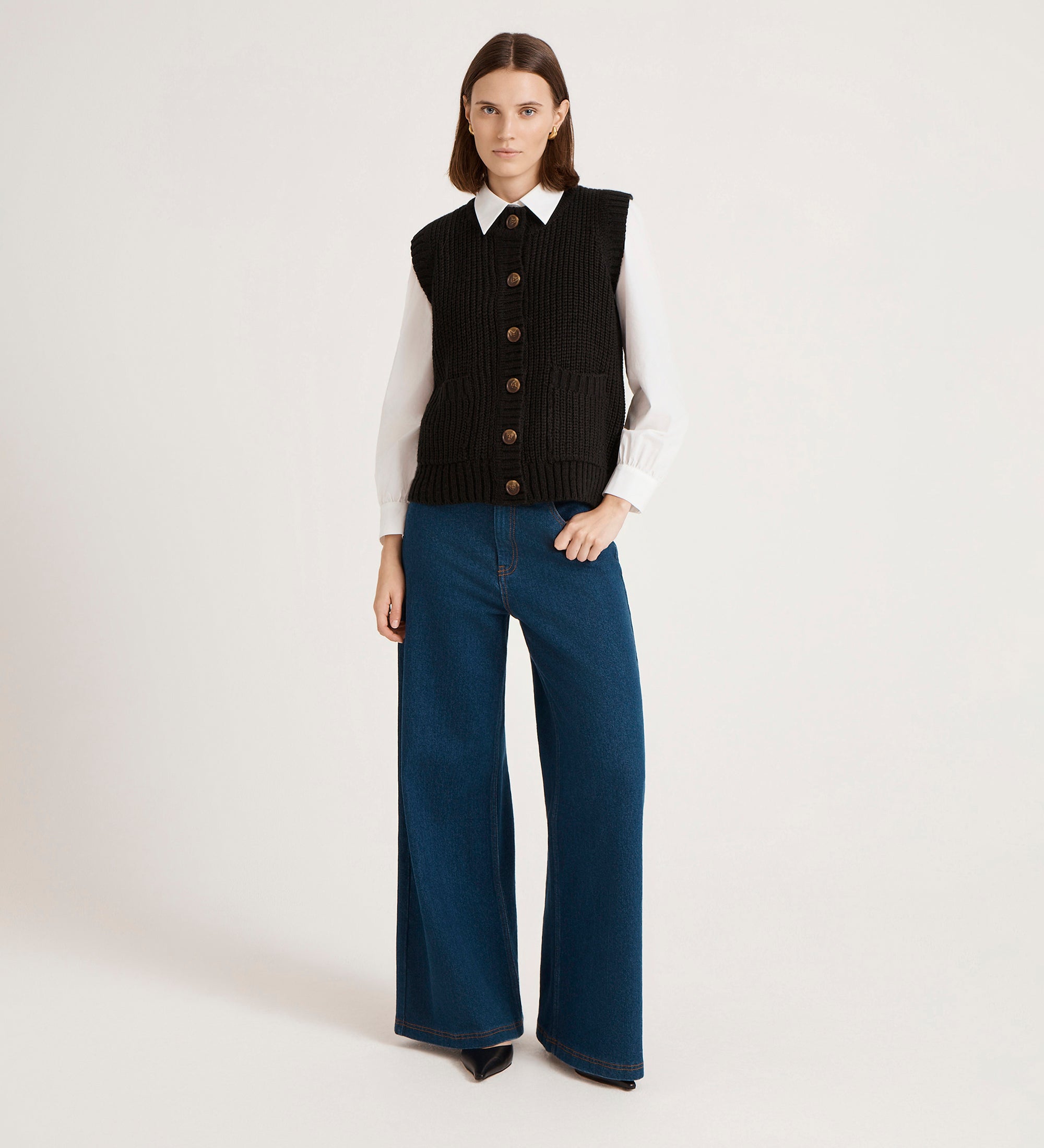 Janette Black Knitted Vest – Finery London