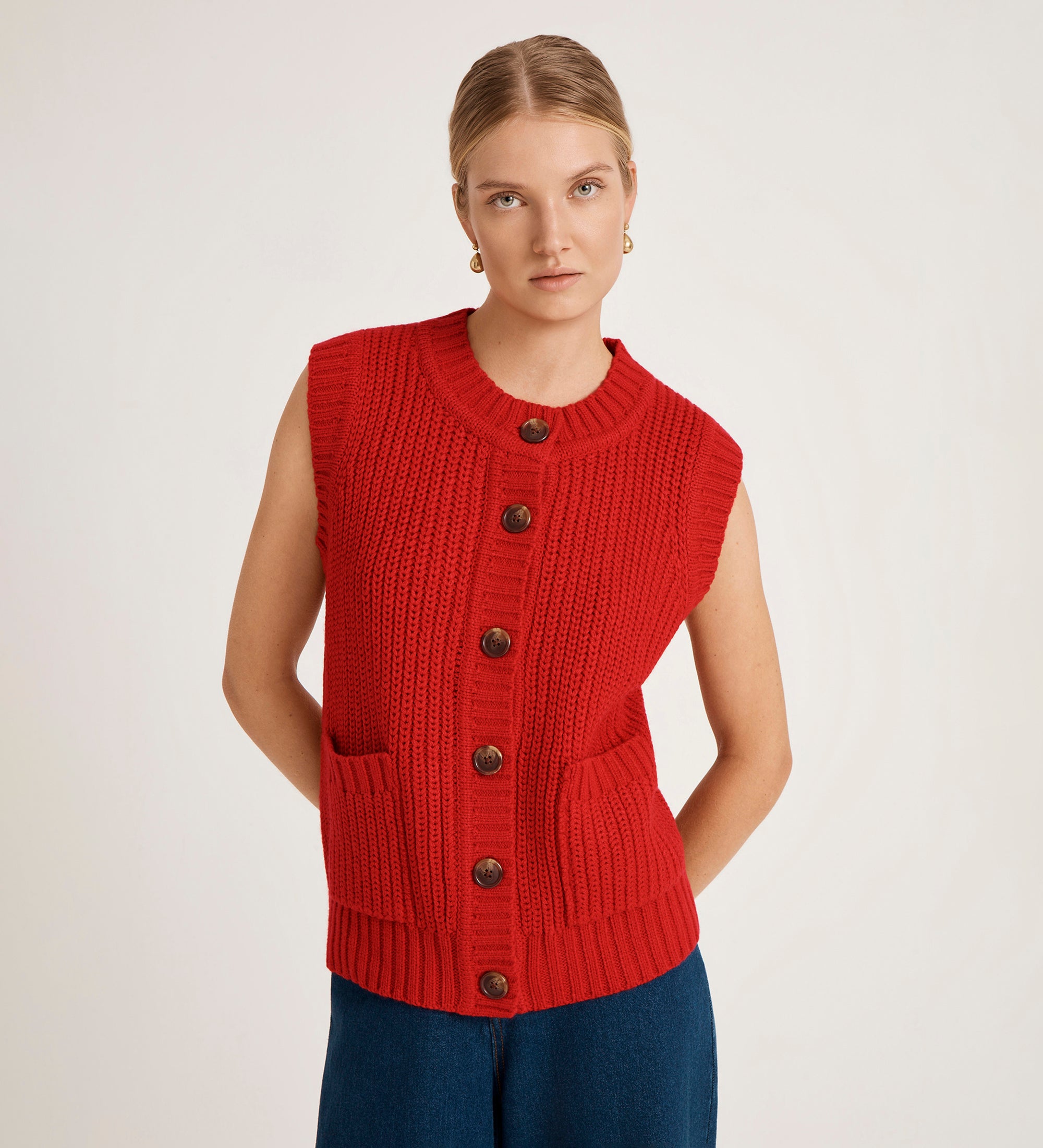 Janette Red Knitted Vest – Finery London
