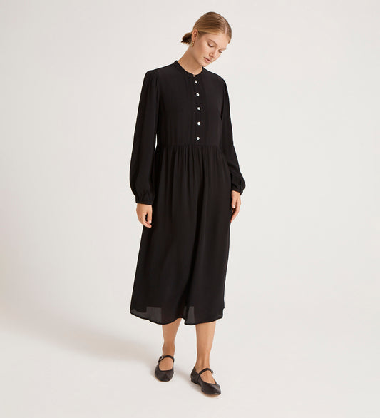 Jasmine Black Lace Trim Crepe Midi Dress