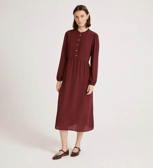 Jasmine Burgundy Lace Trim Crepe Midi Dress