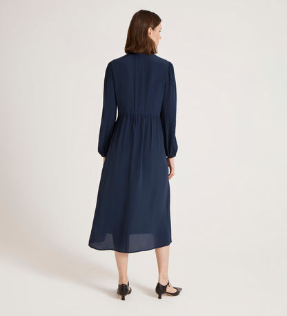 Jasmine Navy Lace Trim Crepe Midi Dress