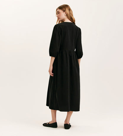 Jaz Black Corduroy Midi Dress