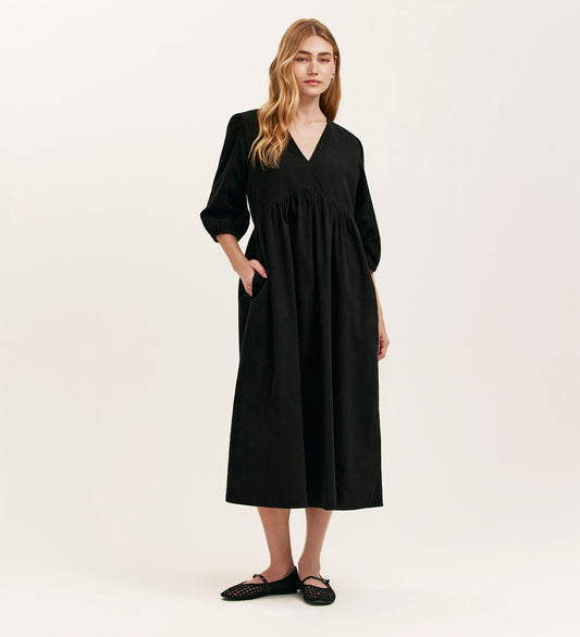 Jaz Black Corduroy Midi Dress