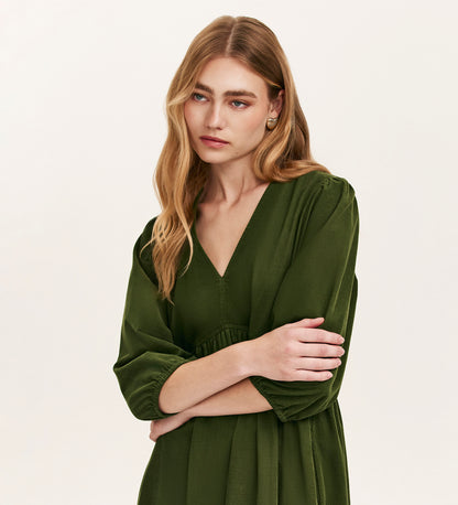 Jaz Khaki Corduroy Midi Dress