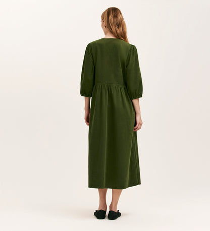 Jaz Khaki Corduroy Midi Dress